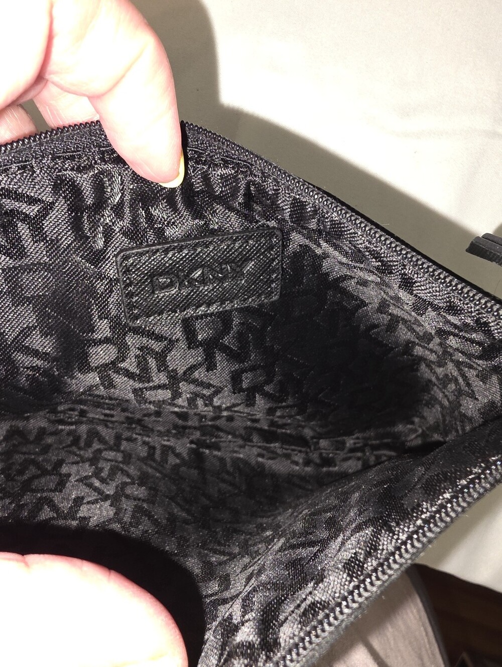DKNY Black All-Over Logo Monogram Zippered Pouch - Picture 4 of 4